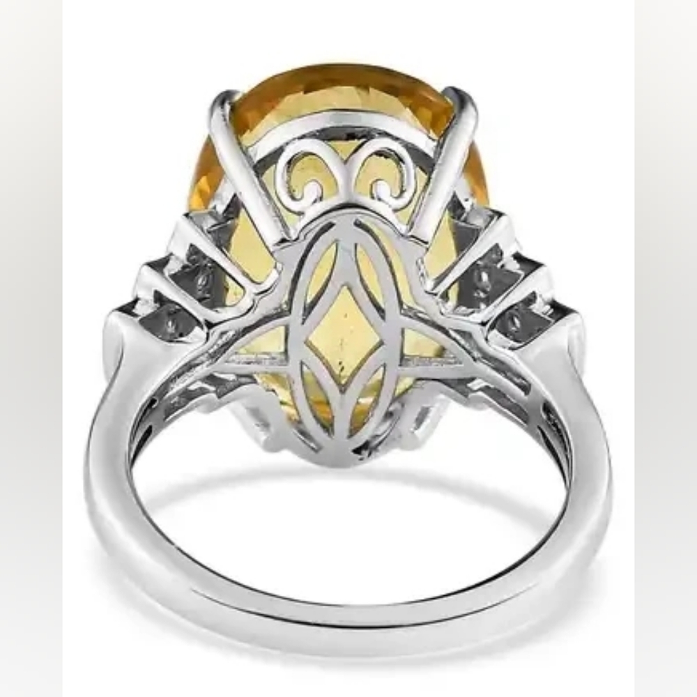 Canary Fluorite and White Zircon Ring in Platinum Over Sterling Silver - Picture 5 of 6